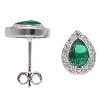 Silver Green Gemstone and Cubic Zirconia Cluster Earrings By Icesia