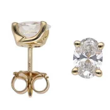 9ct Yellow Gold 2.00ct Oval Cut Lab Grown Diamond Solitaire Earrings