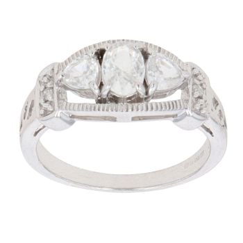 9ct White Gold 0.02ct Diamond And White Topaz Three Stone Ring
