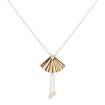 9ct Yellow Gold Pearl Shell Drop Pendant and Chain 16"