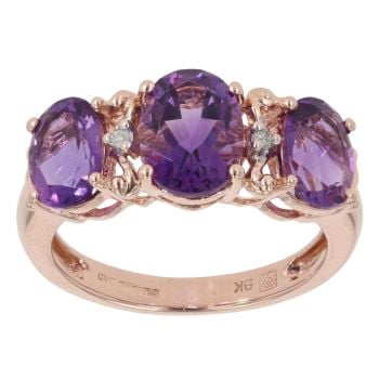 9ct Rose Gold 0.02ct Diamond And Amethyst Three Stone Ring