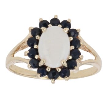 9ct Yellow Gold Opal and Sapphire Cluster Ring