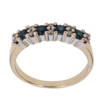 9ct Yellow Gold 0.14ct Brilliant Cut Diamond and Sapphire Fancy Ring
