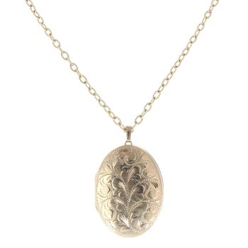 9ct Yellow Gold Patterned Locket Pendant and Chain 26"