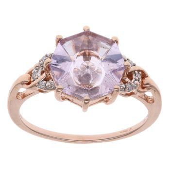 9ct Rose Gold 0.02ct Diamond and Purple Gemstone Ring