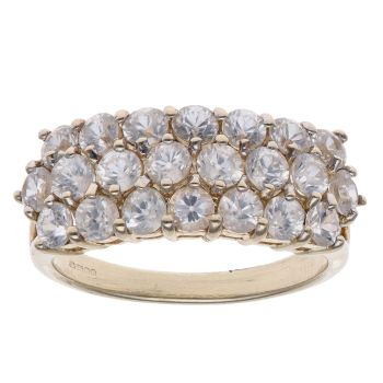 9ct Yellow Gold Cubic Zirconia Three Row Ring