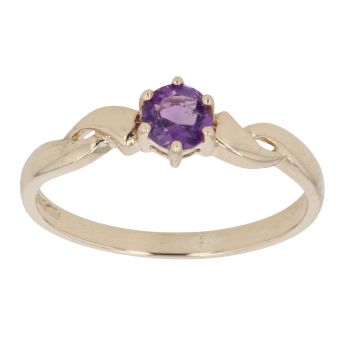 9ct Yellow Gold Created Amethyst Single Stone Ring