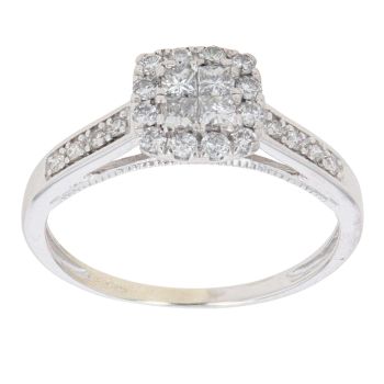 9ct White Gold 0.55ct Princess And Brilliant Cut Diamond Cluster Ring