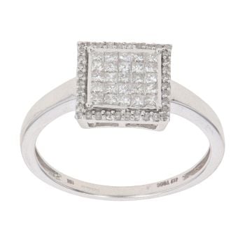 9ct White Gold 0.65ct Princess And Brilliant Cut Diamond Cluster Ring