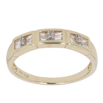9ct Yellow Gold 0.20ct Baguette and Single Cut Diamond Fancy Ring
