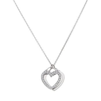 Tiffany & Co. 18ct White Gold 0.25ct Double Heart Pendant and Chain 16"