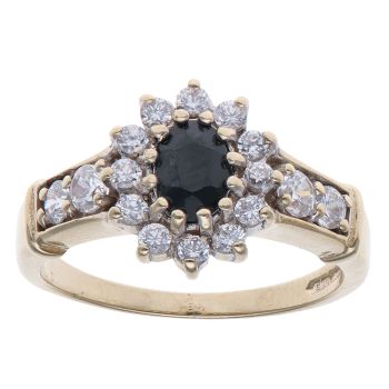 9ct Yellow Gold Cubic Zirconia and Sapphire Cluster Ring