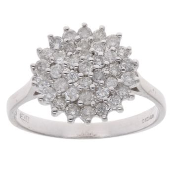 9ct White Gold 0.79ct Brilliant Cut Diamond Cluster Ring
