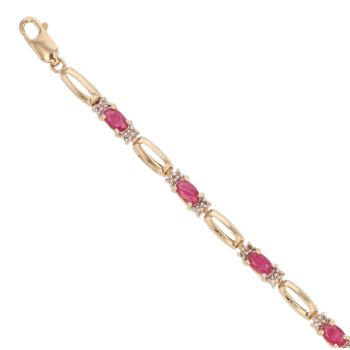 9ct Yellow Gold 0.20ct Single Cut Diamond and Ruby Bracelet 7.5"