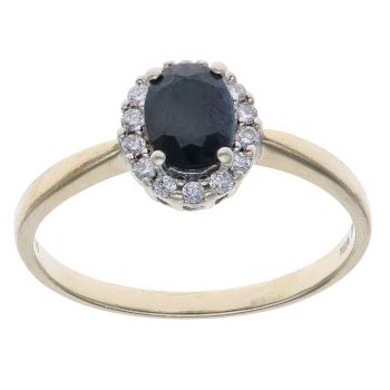 9ct Yellow Gold 0.25ct Diamond and Sapphire Cluster Ring