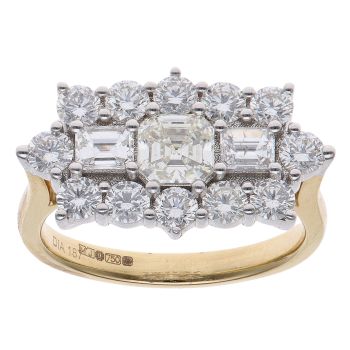 18ct Yellow Gold 1.87ct Brilliant and Mixed Cut Diamond Cluster Ring