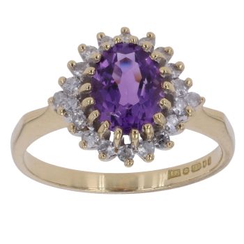 18ct Yellow Gold 0.20ct Round Brilliant Cut Diamond and Amethyst Cluster Ring
