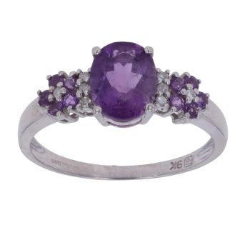 9ct White Gold 0.05ct Diamond and Amethyst Fancy Ring