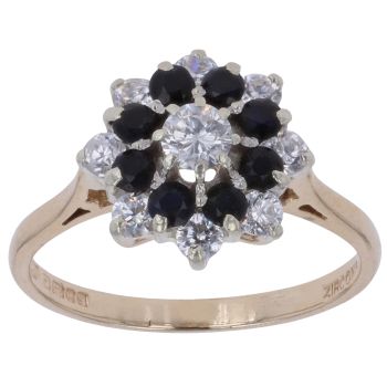 9ct Yellow Gold Sapphire And Cubic Zirconia Cluster Ring
