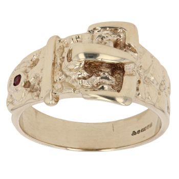 9ct Yellow Gold Garnet Buckle Ring