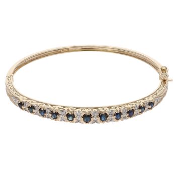 9ct Yellow Gold 0.10ct Diamond and Sapphire Bangle