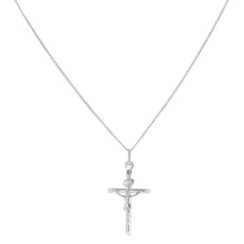 9ct White Gold Crucifix Pendant and Chain 18"