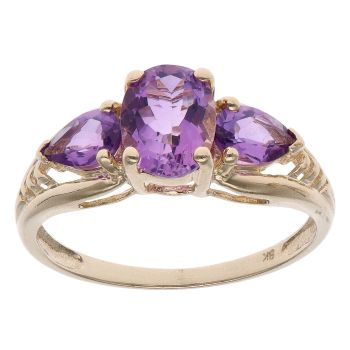 9ct Yellow Gold Amethyst Three Stone Ring