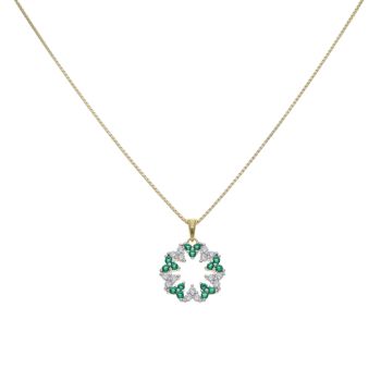 Gold Plated Silver Cubic Zirconia and Green Gemstone Pendant and Chain 18" By Icesia