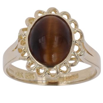 14ct Yellow Gold Tiger's Eye Single Stone Ring