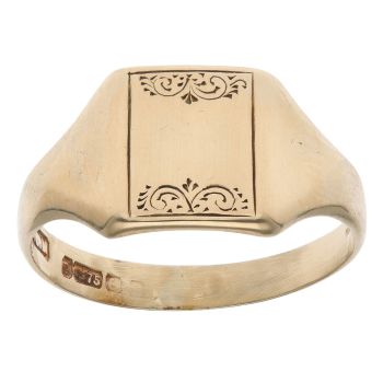 9ct Yellow Gold Patterned Signet Ring