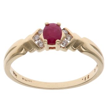 18ct Yellow Gold 0.12ct Diamond and Ruby Single Stone Ring