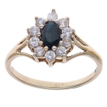 9ct Yellow Gold Cubic Zirconia and Sapphire Cluster Ring