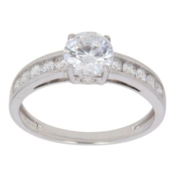 9ct White Gold Cubic Zirconia Solitaire Fancy Ring