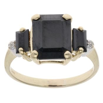 9ct Yellow Gold 0.05ct Diamond And Sapphire Three Stone Ring