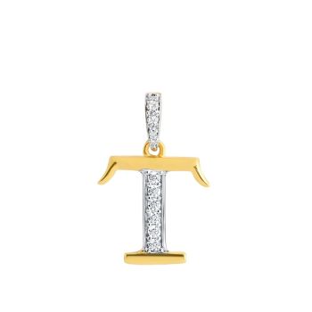 22ct Yellow Gold Initial T Cubic Zirconia Pendant