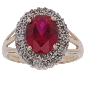 9ct Yellow Gold 0.10ct Diamond and Created Ruby Cluster Ring