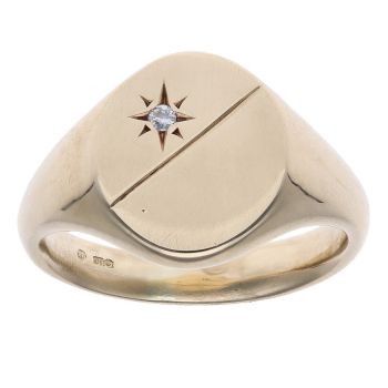 9ct Yellow Gold 0.02ct Brilliant Cut Diamond Signet Ring