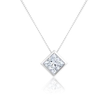 9ct White Gold 1.00ct Princess Cut Lab Grown Diamond Slider Pendant with Chain Lab Grown