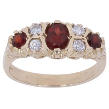 9ct Yellow Gold Garnet and Cubic Zirconia Cluster Ring