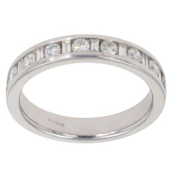 18ct White Gold 0.50ct Brilliant And Baguette Cut Diamond Half Eternity Ring