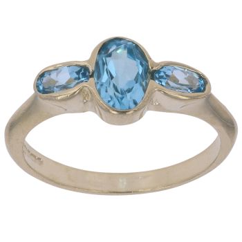 9ct Yellow Gold Blue Topaz Three Stone Ring