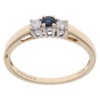 9ct Yellow Gold 0.15ct Diamond And Sapphire Three Stone Ring