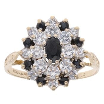 9ct Yellow Gold Sapphire And Cubic Zirconia Cluster Ring