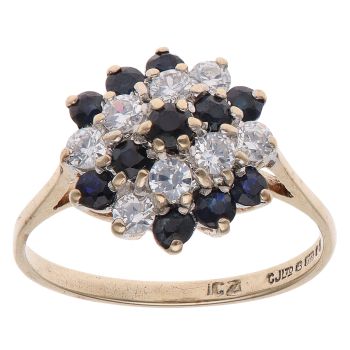 9ct Yellow Gold Cubic Zirconia and Sapphire Cluster Ring