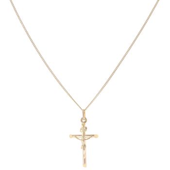 9ct Yellow Gold Crucifix Pendant and Chain 18"