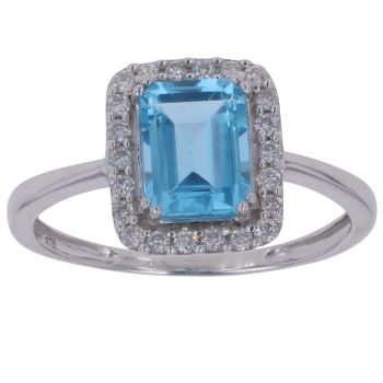 9ct White Gold 0.25ct Diamond and Blue Topaz Cluster Ring