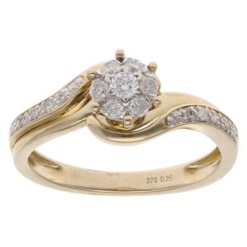 9ct Yellow Gold 0.25ct Brilliant Cut Diamond And Cluster Ring