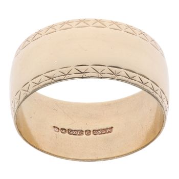 9ct Yellow Gold Patterned Edge Wedding Band 9.8mm