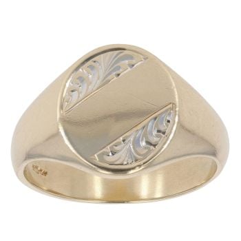 9ct Yellow and White Gold Patterned Signet Ring