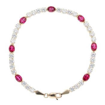 9ct Yellow Gold Cubic Zirconia and Created Ruby Fancy Bracelet 7"